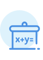 A blue icon showing an algebraic equation on a blackboard.