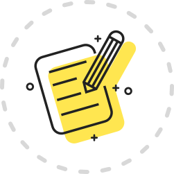 A yellow icon showing a pencil and ruled notepad.