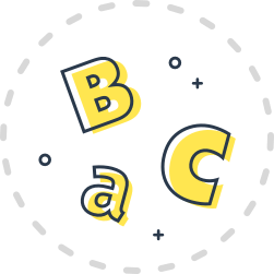 A yellow icon showing the letters of the alphabet.